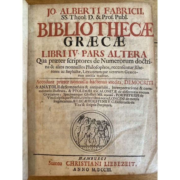 Antique 1711 Bibliothecae Graecae Libri IV Pars Altera by J. Alberti Fabricii